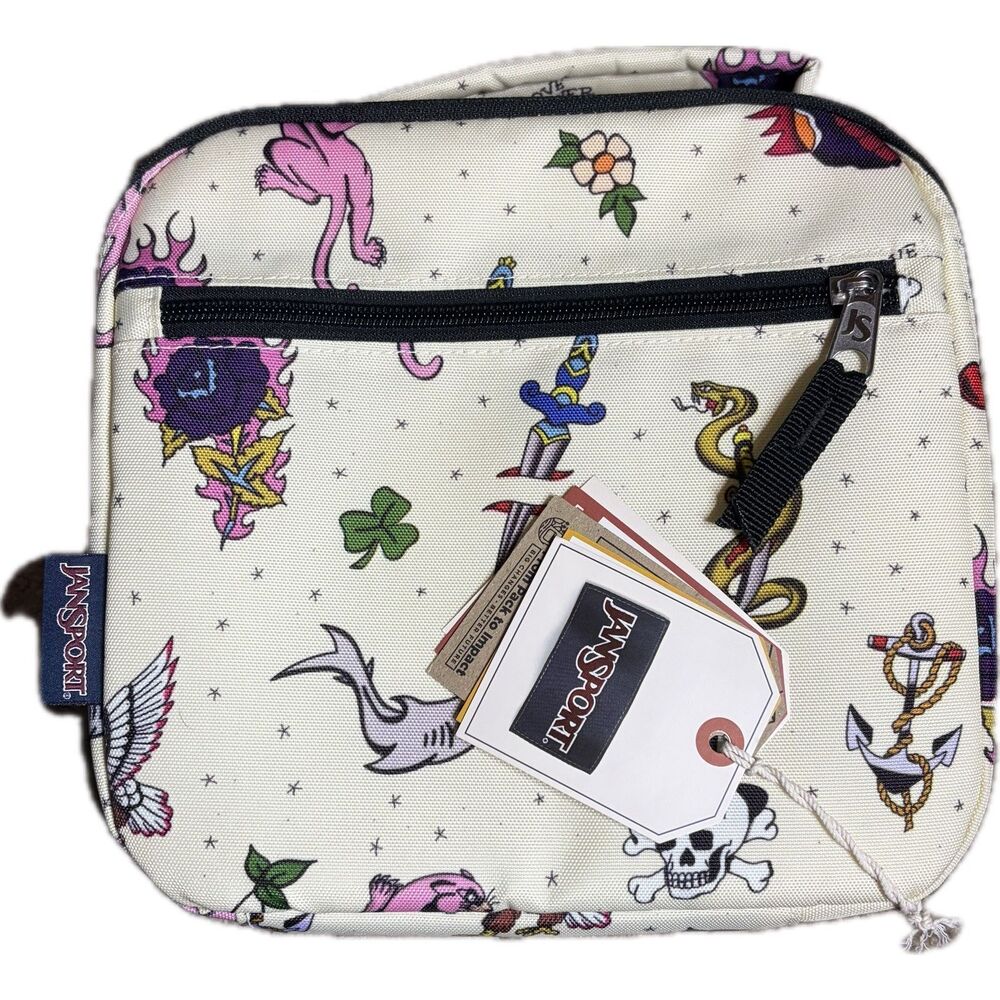 JANSPORT Lunch Break Traditional Tats Tattoos Tote Bag Love Over Hate NWT